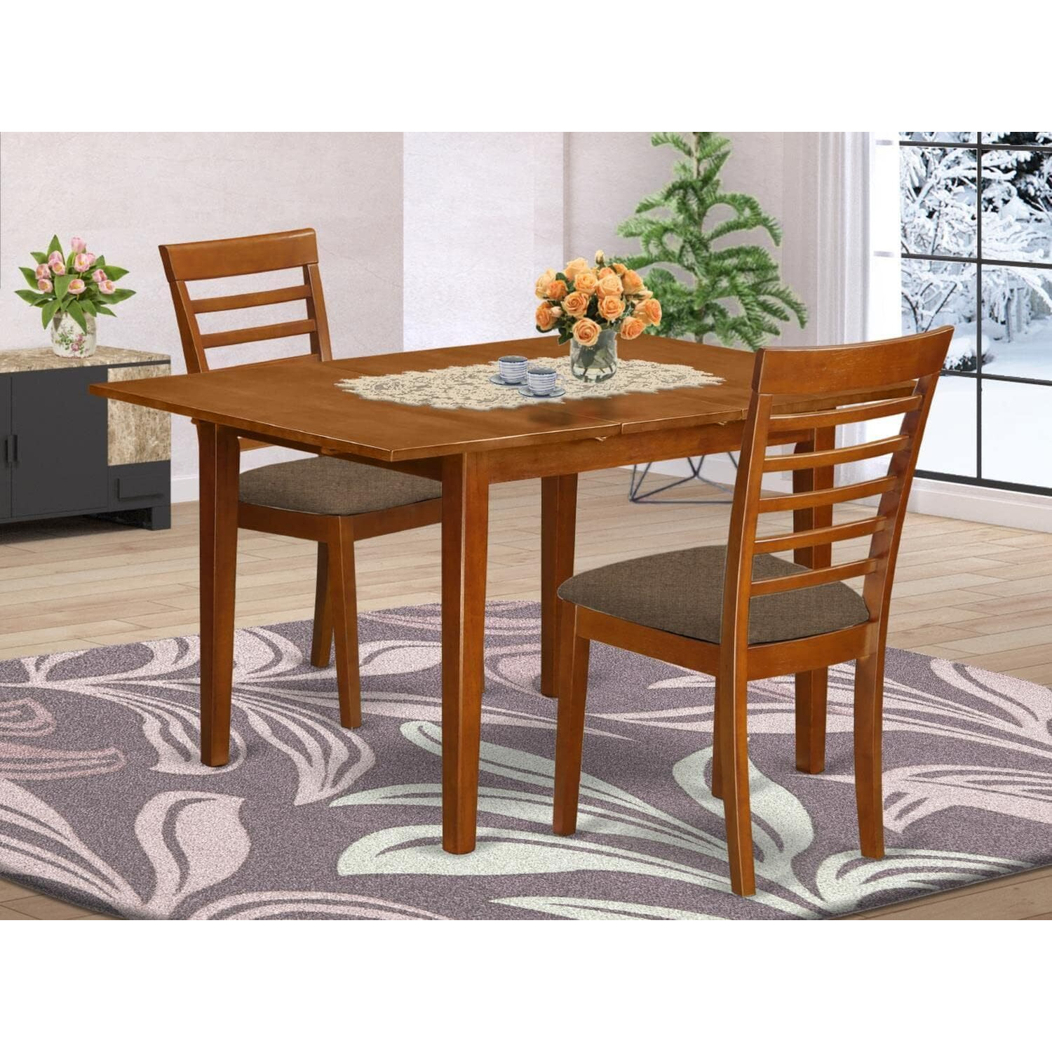 East West Furniture Mila3-Sbr-C Milan 3 Piece Dining Room Set Contains A Rectangle Kitchen Table With Butterfly Leaf And 2 Linen Fabric Upholstered Chairs  36X54 Inch