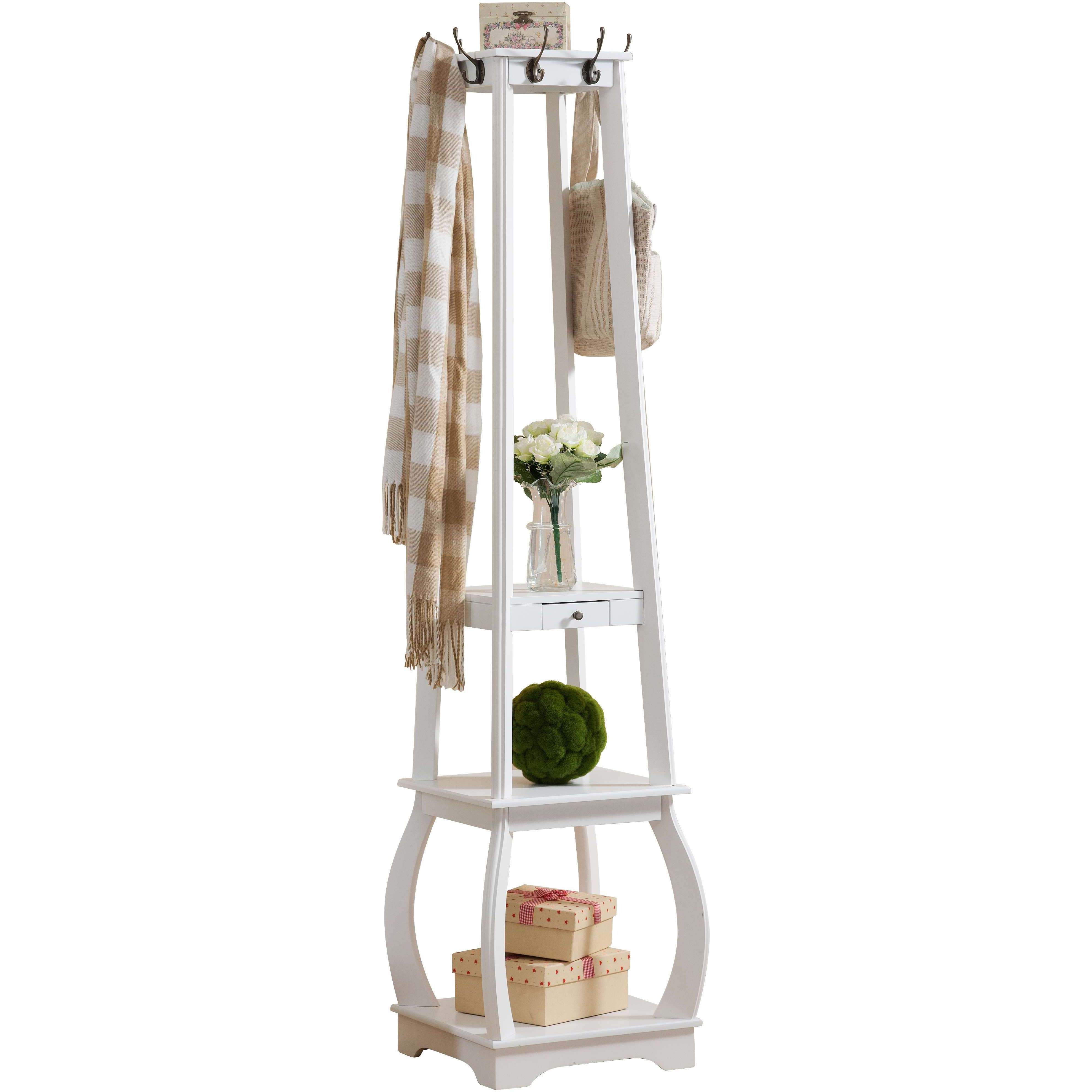Pilaster Designs - Entryway Coat Rack With Storage Shelves & Drawer  White