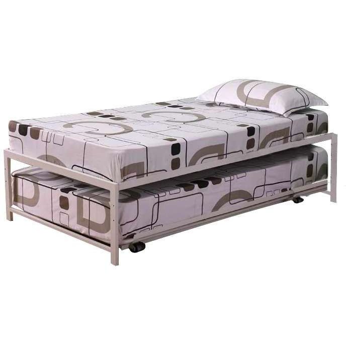 Pilaster Designs - 39'' / Twin Size White Metal High Riser Bed Frame With Pop Up Trundle