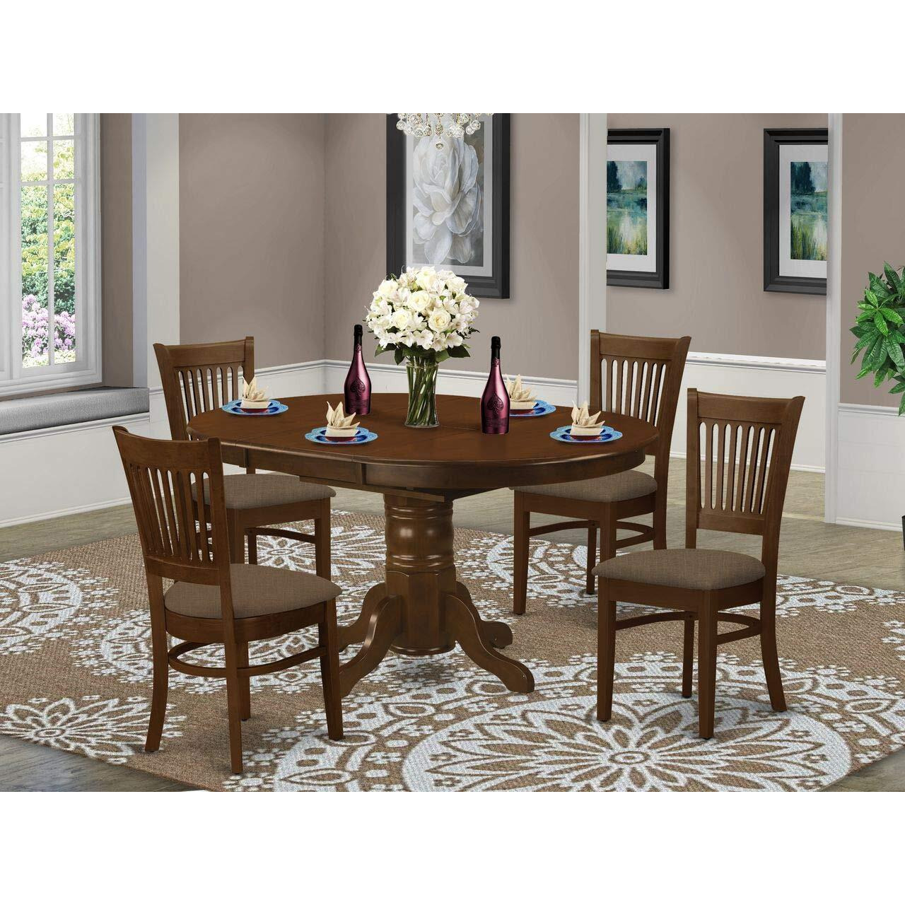 East West Furniture Keva5-Esp-C 5 Piece Kitchen Table & Chairs Set Includes An Oval Dining Room Table With Butterfly Leaf And 4 Linen Fabric Upholstered Chairs  42X60 Inch  Espresso