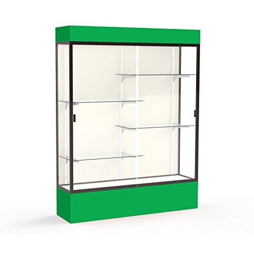 Spirit  60"&quotW X 80"&quotH X 16"&quotD  Lighted Floor Case  Plaque Back  Dk. Bronze Finish  Kelly Green Base And Top