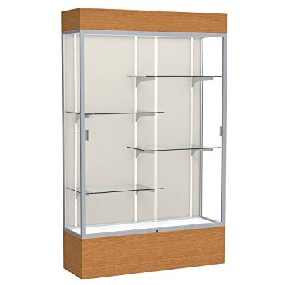 Reliant   48"&quotW X 80"&quotH X 16"&quotD  Lighted Floor Case  Plaque Back  Satin Finish   Carmel Oak Base