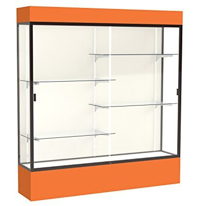 Spirit  72"&quotW X 80"&quotH X 16"&quotD  Lighted Floor Case  Plaque Back  Dk. Bronze Finish  Orange Base And Top