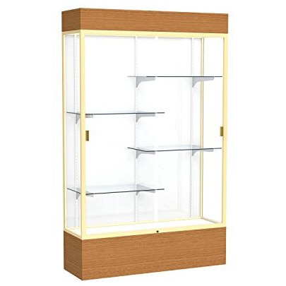 Reliant   48"&quotW X 80"&quotH X 16"&quotD  Lighted Floor Case  White Back  Champagne Finish   Carmel Oak Base