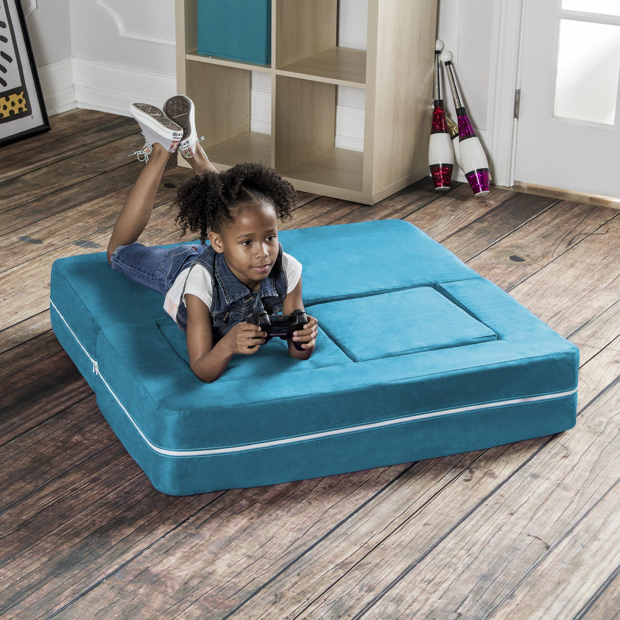 Jaxx Zipline Modular Kids Loveseat & Ottomans  Teal