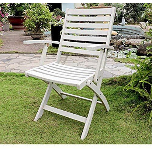 Acacia Folding S/2 Ladder Back Armchair With Antique White Finish