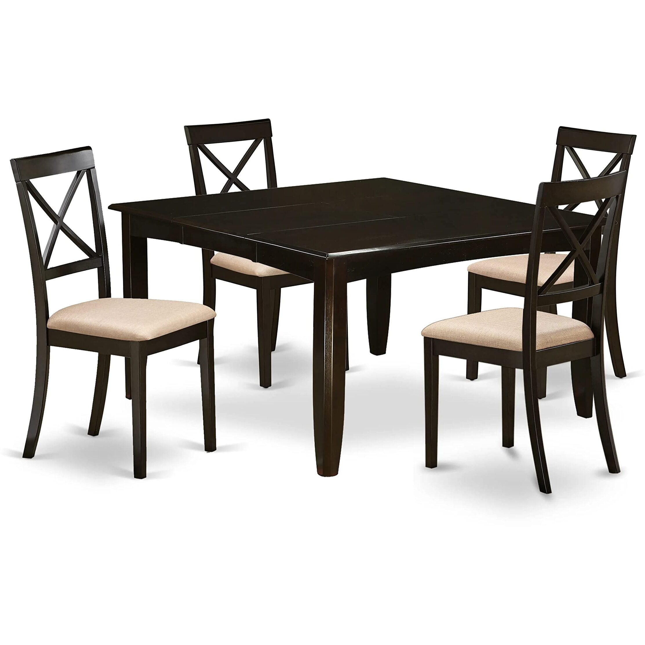 East West Furniture Pfbo6-Cap-C 6 Piece Kitchen Table Set Contains A Square Dining Table With Butterfly Leaf And 4 Linen Fabric Dining Chairs With A Bench  54X54 Inch  Cappuccino