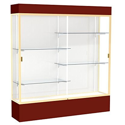 Spirit  72"&quotW X 80"&quotH X 16"&quotD  Lighted Floor Case  White Back  Champagne Finish  Maroon Base And Top