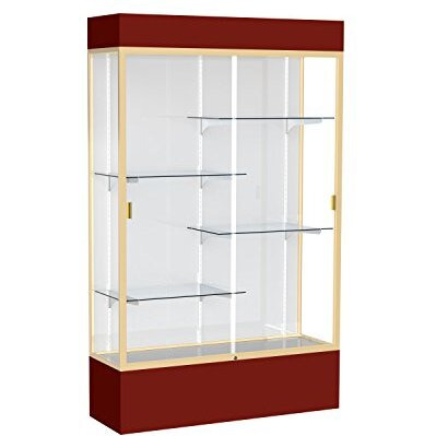 Spirit  48"&quotW X 80"&quotH X 16"&quotD  Lighted Floor Case  White Back  Champagne Finish  Maroon Base And Top