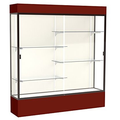 Spirit  72"&quotW X 80"&quotH X 16"&quotD  Lighted Floor Case  Plaque Back  Dk. Bronze Finish  Maroon Base And Top