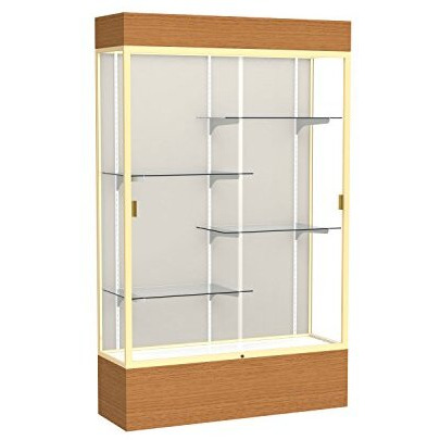 Reliant   48"&quotW X 80"&quotH X 16"&quotD  Lighted Floor Case  Plaque Back  Champagne Finish   Carmel Oak Base