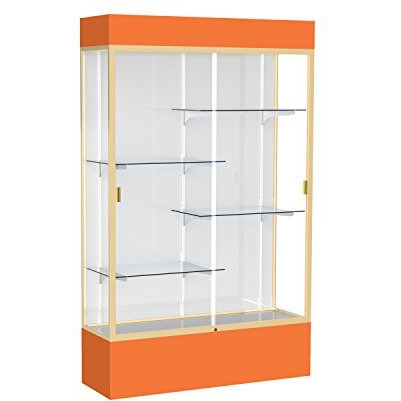 Spirit  48"&quotW X 80"&quotH X 16"&quotD  Lighted Floor Case  White Back  Champagne Finish  Orange Base And Top