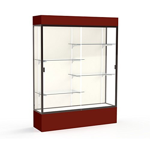 Spirit  60"&quotW X 80"&quotH X 16"&quotD  Lighted Floor Case  Plaque Back  Dk. Bronze Finish  Maroon Base And Top