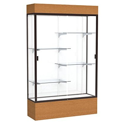 Reliant   48"&quotW X 80"&quotH X 16"&quotD  Lighted Floor Case  White Back  Dk. Bronze Finish   Carmel Oak Base