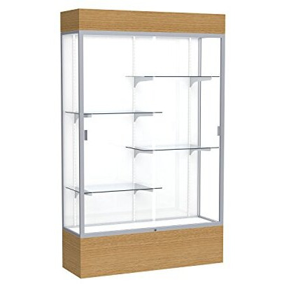 Reliant   48"&quotW X 80"&quotH X 16"&quotD  Lighted Floor Case  White Back  Satin Finish   Natural Oak Base