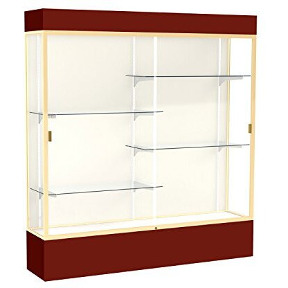 Spirit  72"&quotW X 80"&quotH X 16"&quotD  Lighted Floor Case  Plaque Back  Champagne Finish  Maroon Base And Top