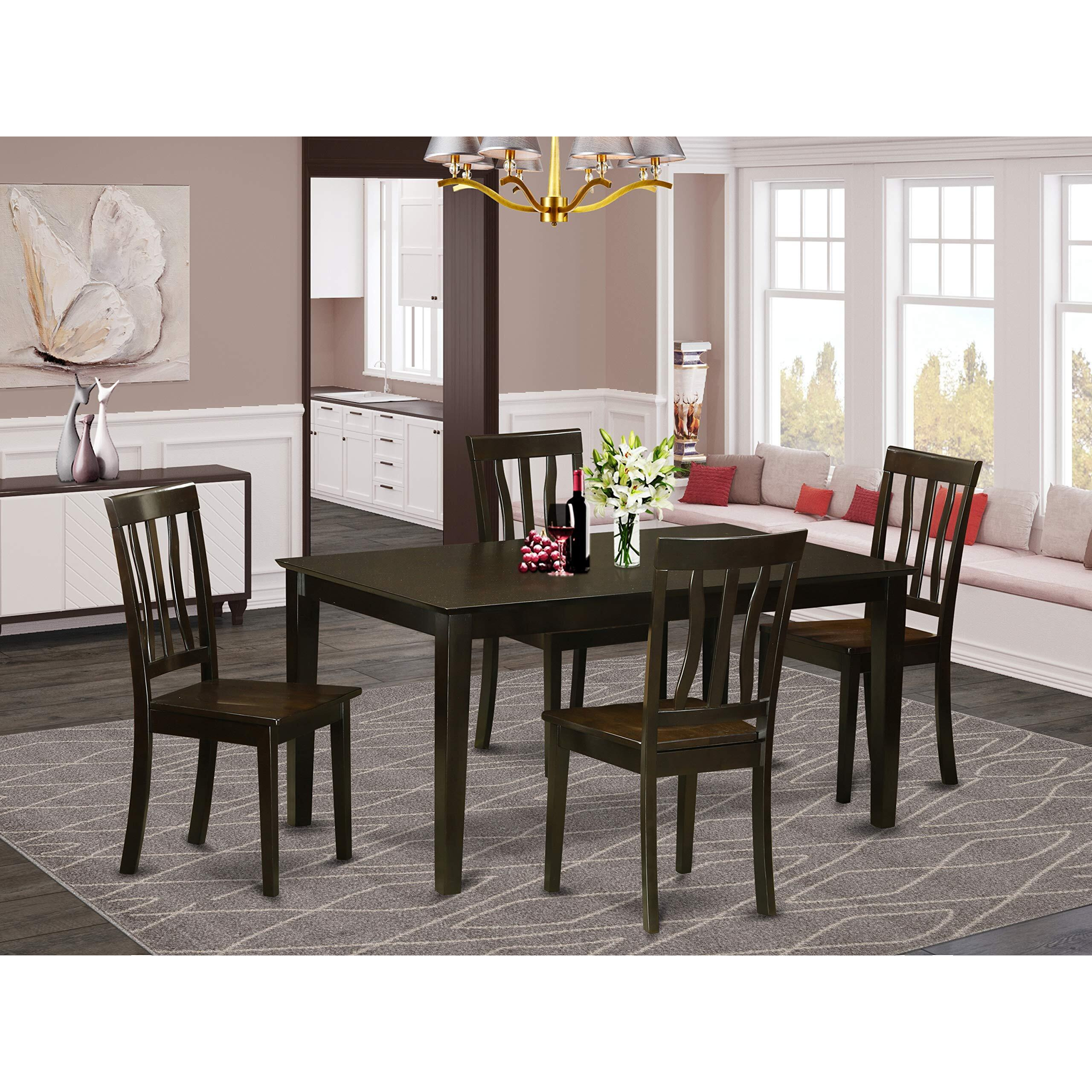 East West Furniture Capri 5 Piece Room Set Includes A Rectangle Kitchen Table And 4 Dining Chairs  36X60 Inch  Cappuccino