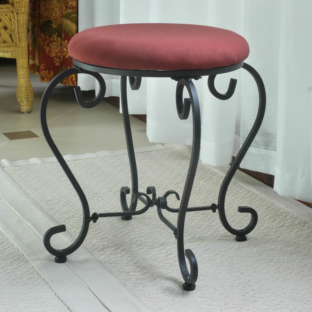 Round Iron Vanity Stool With Cushion -Red Wine