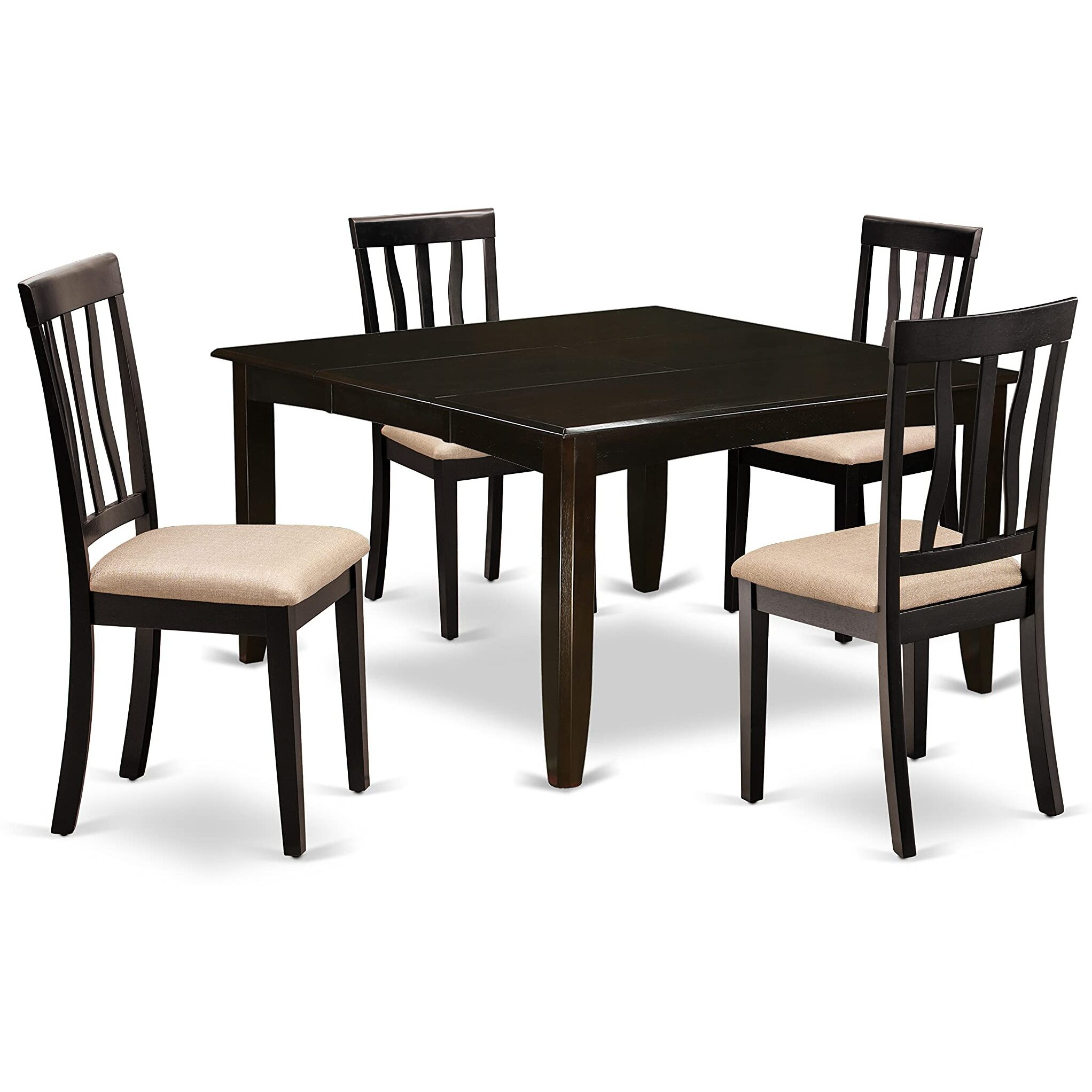 East West Furniture Pfan6-Cap-C 6 Piece Dining Set Contains A Square Dining Room Table With Butterfly Leaf And 4 Linen Fabric Kitchen Chairs With A Bench  54X54 Inch  Cappuccino