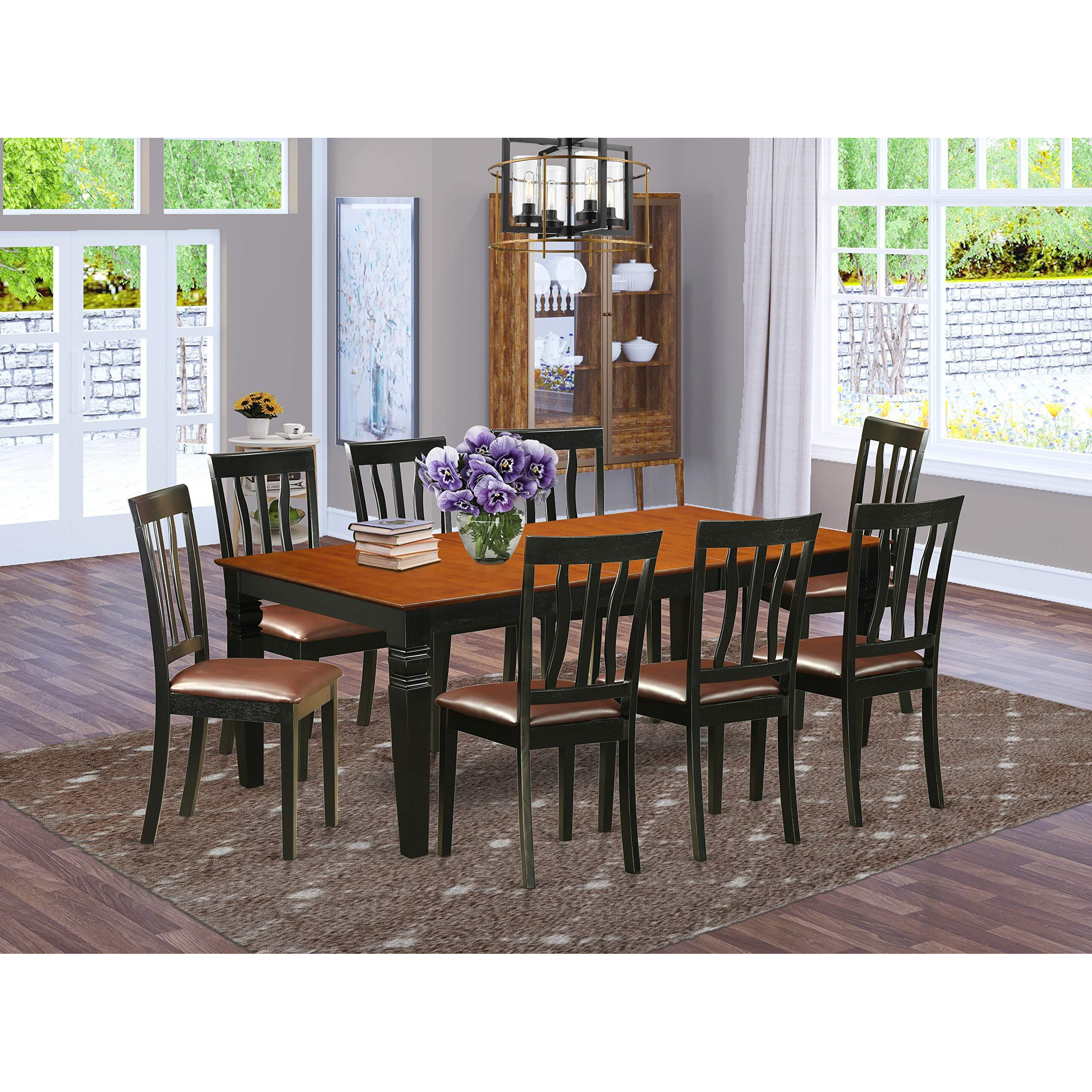 East West Furniture Lgan9-Bch-Lc 9 Piece Kitchen Set Includes A Rectangle Dining Room Table With Butterfly Leaf And 8 Faux Leather Upholstered Chairs  42X84 Inch