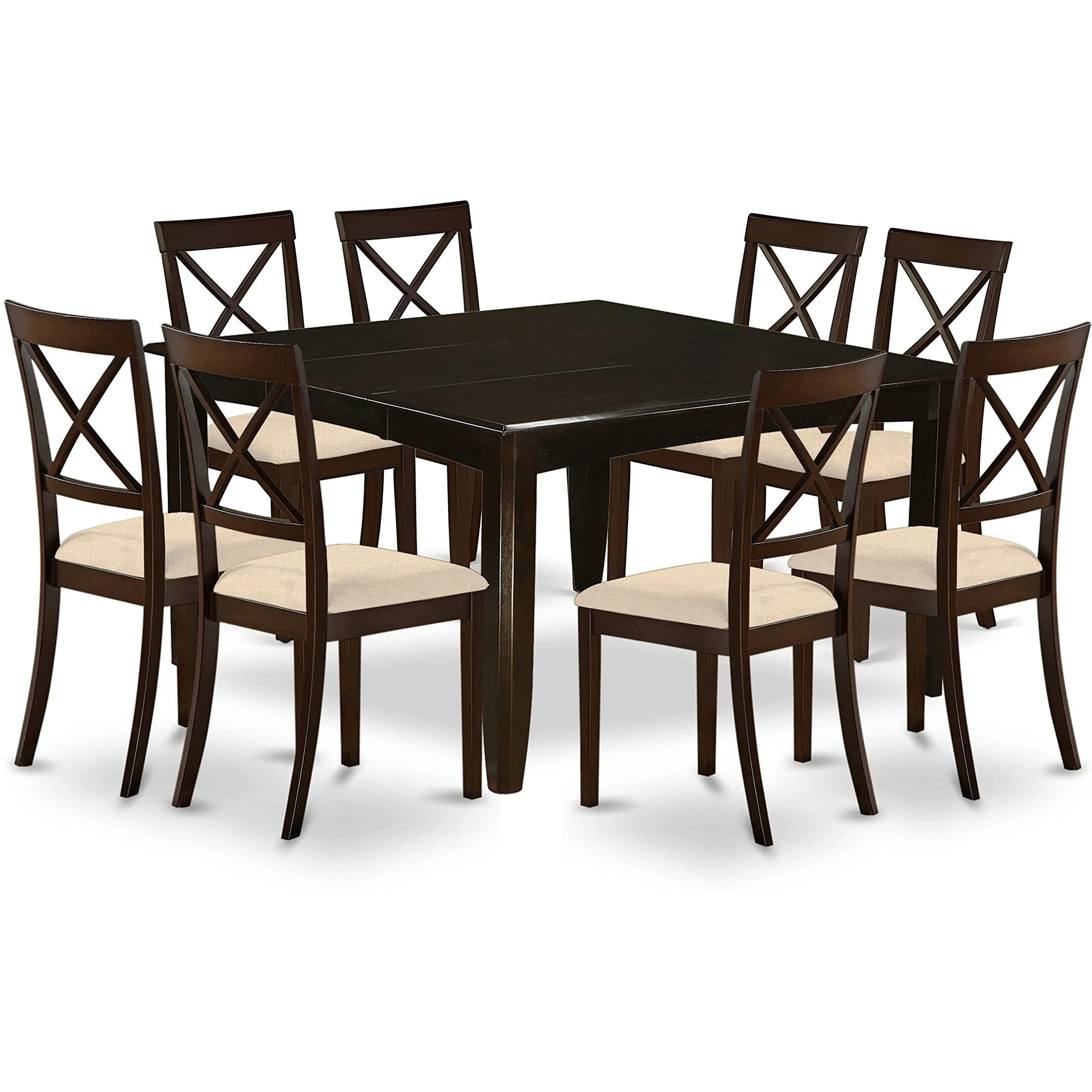East West Furniture Pfbo9-Cap-C 9 Piece Dining Table Set Includes A Square Wooden Table With Butterfly Leaf And 8 Linen Fabric Dining Room Chairs  54X54 Inch  Cappuccino