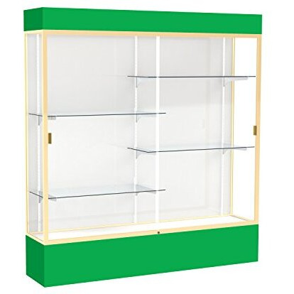Spirit  72"&quotW X 80"&quotH X 16"&quotD  Lighted Floor Case  White Back  Champagne Finish  Kelly Green Base And Top