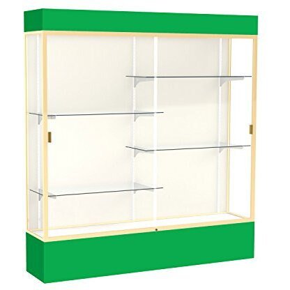 Spirit  72"&quotW X 80"&quotH X 16"&quotD  Lighted Floor Case  Plaque Back  Champagne Finish  Kelly Green Base And Top