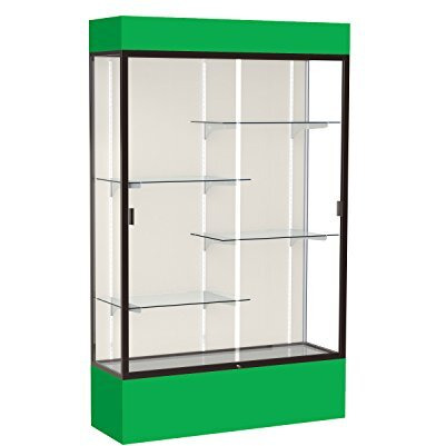 Spirit  48"&quotW X 80"&quotH X 16"&quotD  Lighted Floor Case  Plaque Back  Dk. Bronze Finish  Kelly Green Base And Top