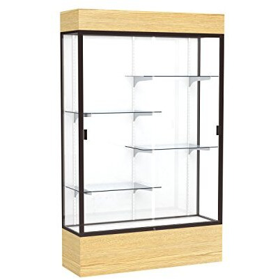 Reliant   48"&quotW X 80"&quotH X 16"&quotD  Lighted Floor Case  White Back  Dk. Bronze Finish   Lt. Oak Vinyl Base