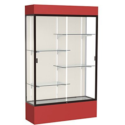 Spirit  48"&quotW X 80"&quotH X 16"&quotD  Lighted Floor Case  Plaque Back  Dk. Bronze Finish  Red Base And Top