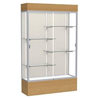 Reliant   48"&quotW X 80"&quotH X 16"&quotD  Lighted Floor Case  Plaque Back  Satin Finish   Natural Oak Base