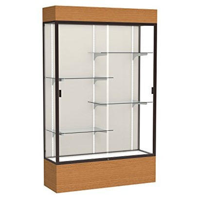 Reliant   48"&quotW X 80"&quotH X 16"&quotD  Lighted Floor Case  Plaque Back  Dk. Bronze Finish   Carmel Oak Base