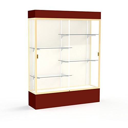 Spirit  60"&quotW X 80"&quotH X 16"&quotD  Lighted Floor Case  Plaque Back  Champagne Finish  Maroon Base And Top