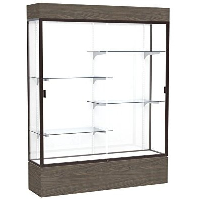 Reliant   60"&quotW X 80"&quotH X 16"&quotD  Lighted Floor Case  White Back  Dk. Bronze Finish   Walnut Vinyl Base