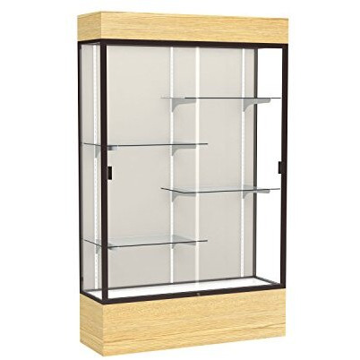 Reliant   48"&quotW X 80"&quotH X 16"&quotD  Lighted Floor Case  Plaque Back  Dk. Bronze Finish   Lt. Oak Vinyl Base