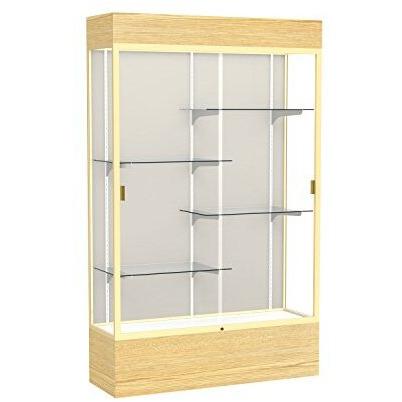 Reliant   48"&quotW X 80"&quotH X 16"&quotD  Lighted Floor Case  Plaque Back  Champagne Finish   Lt. Oak Vinyl Base