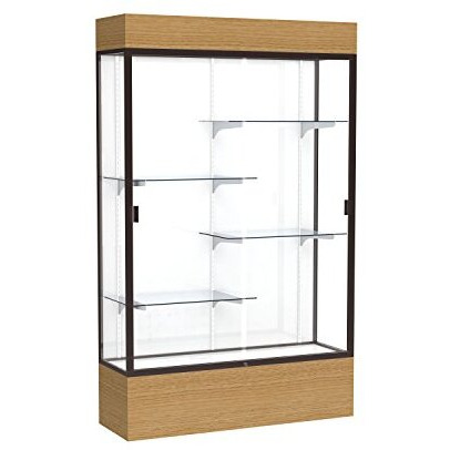 Reliant   48"&quotW X 80"&quotH X 16"&quotD  Lighted Floor Case  White Back  Dk. Bronze Finish   Natural Oak Base