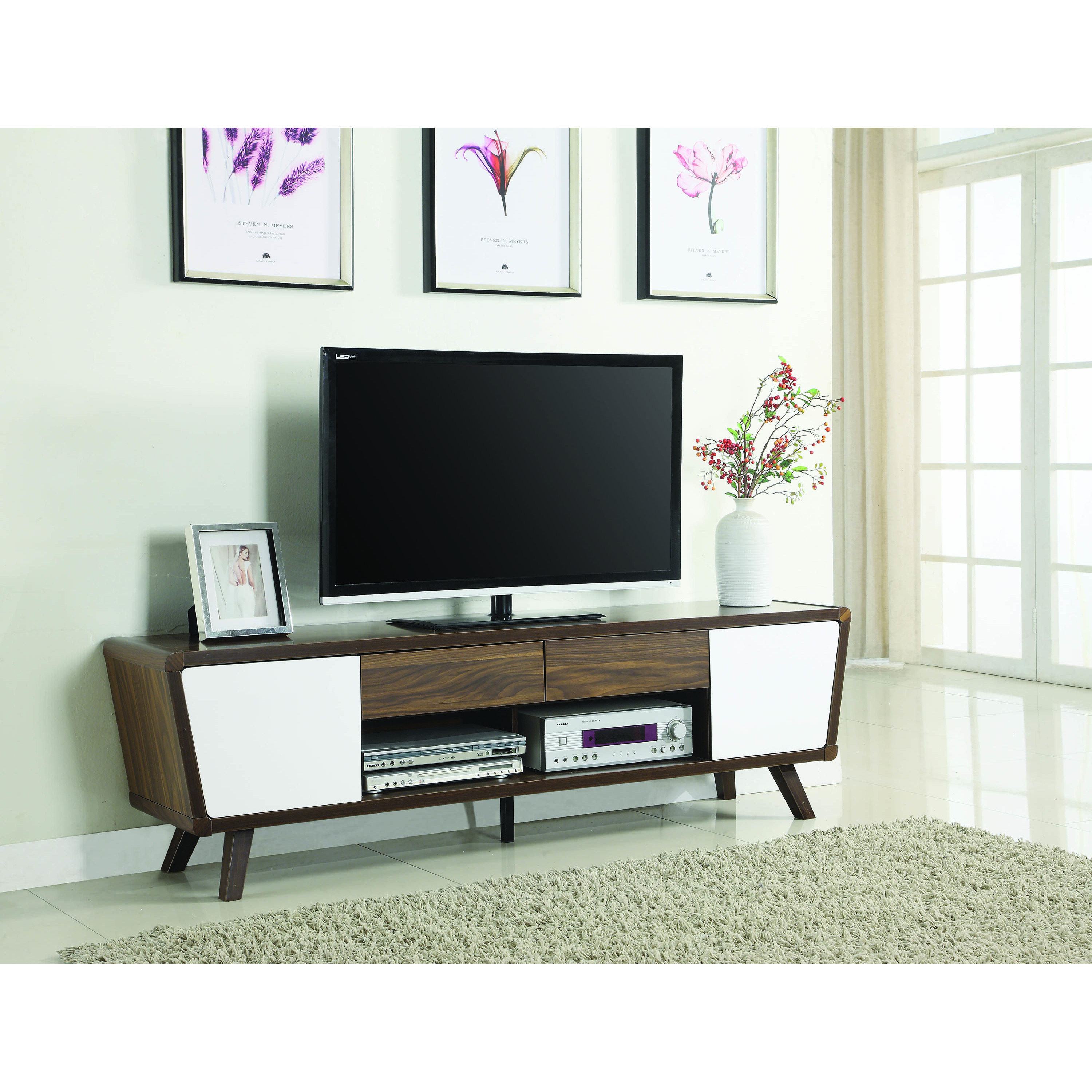 Mid-Century Modern Dark Walnut Tv Console