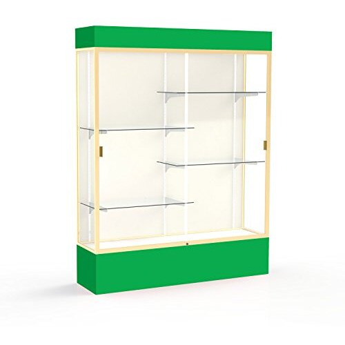 Spirit  60"&quotW X 80"&quotH X 16"&quotD  Lighted Floor Case  Plaque Back  Champagne Finish  Kelly Green Base And Top