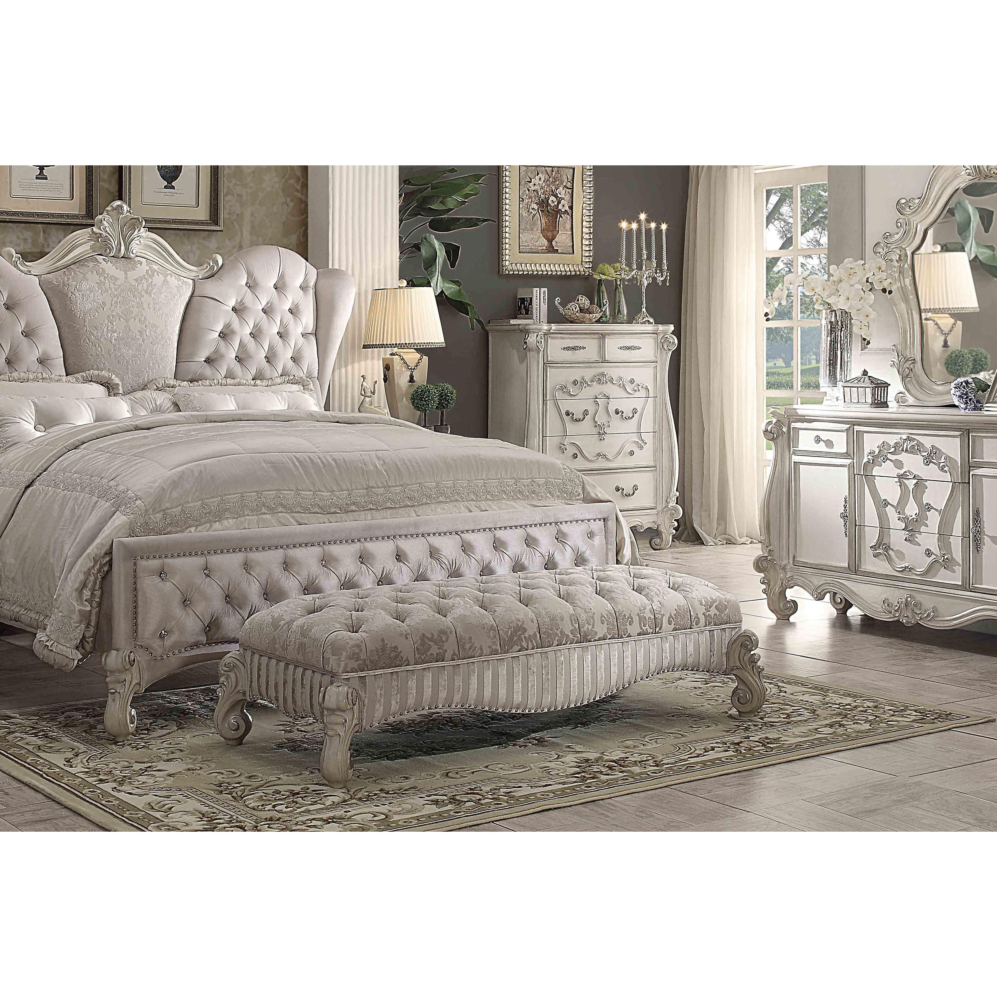 Versailles - Bench Ivory Fabric & Bone White
