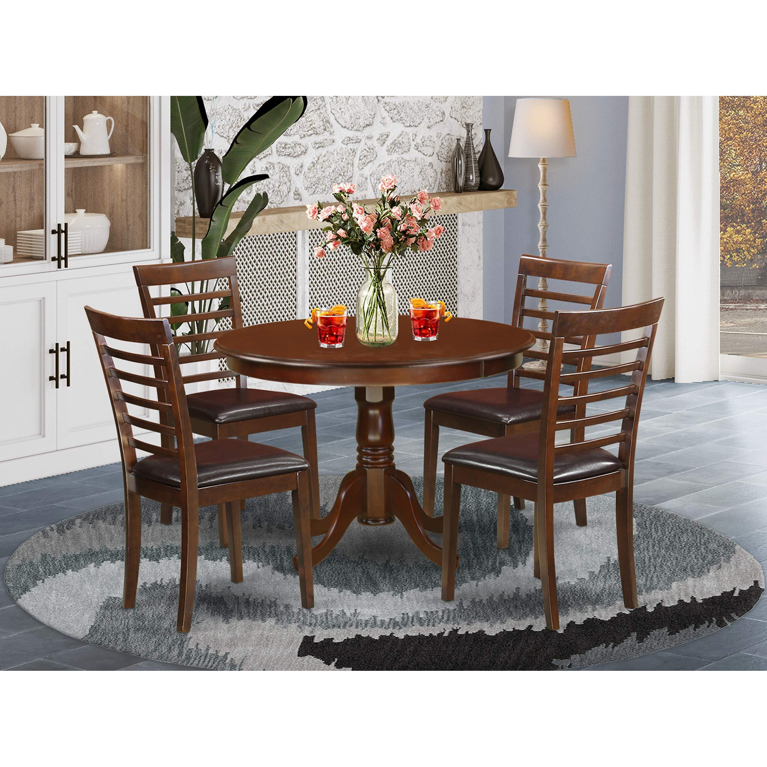 East West Furniture Hlml5-Mah-Lc 5 Piece Dining Table Set For 4 Includes A Round Kitchen Table With Pedestal And 4 Faux Leather Dining Room Chairs  42X42 Inch  Mahogany