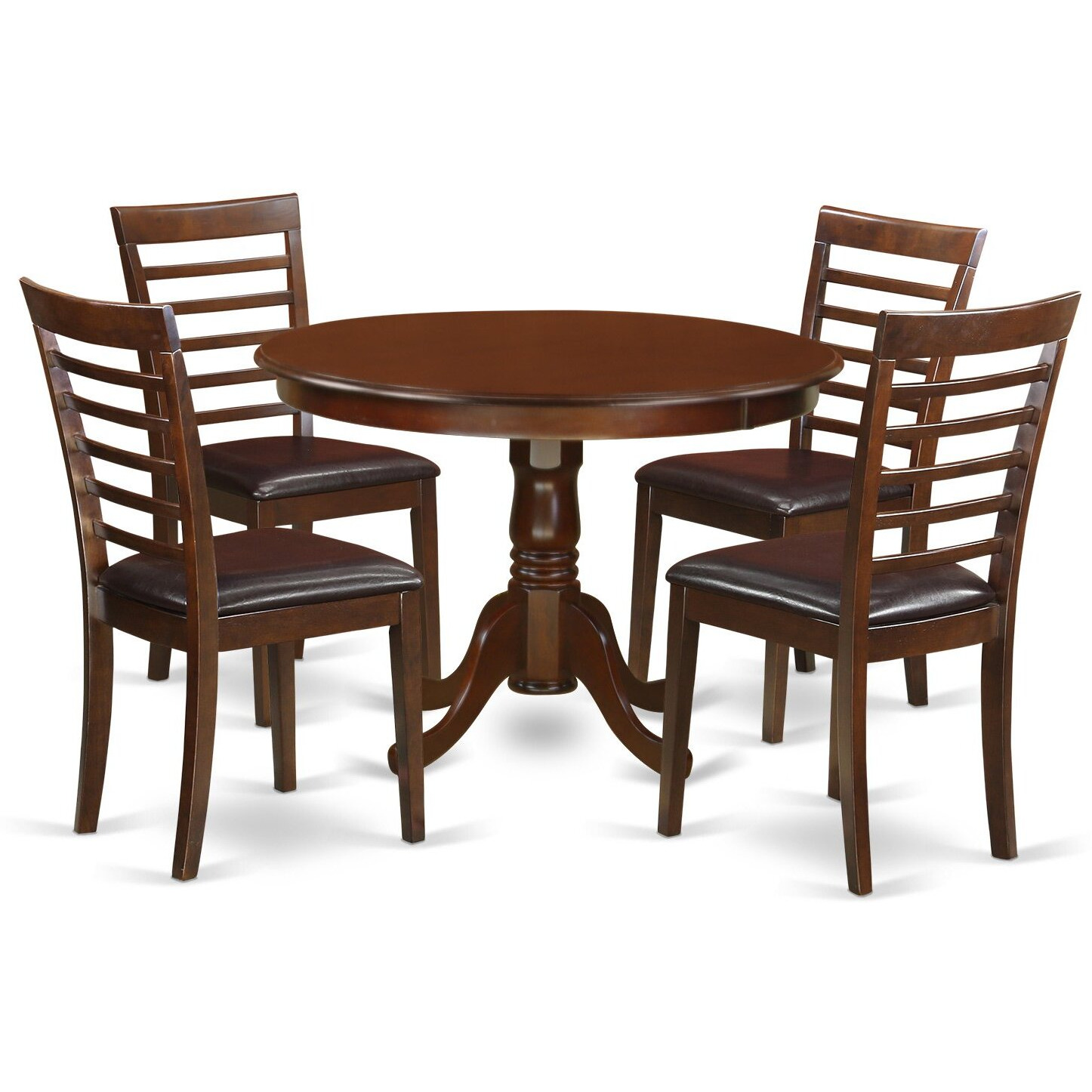 East West Furniture Hlml5-Mah-Lc 5 Piece Dining Table Set For 4 Includes A Round Kitchen Table With Pedestal And 4 Faux Leather Dining Room Chairs  42X42 Inch  Mahogany