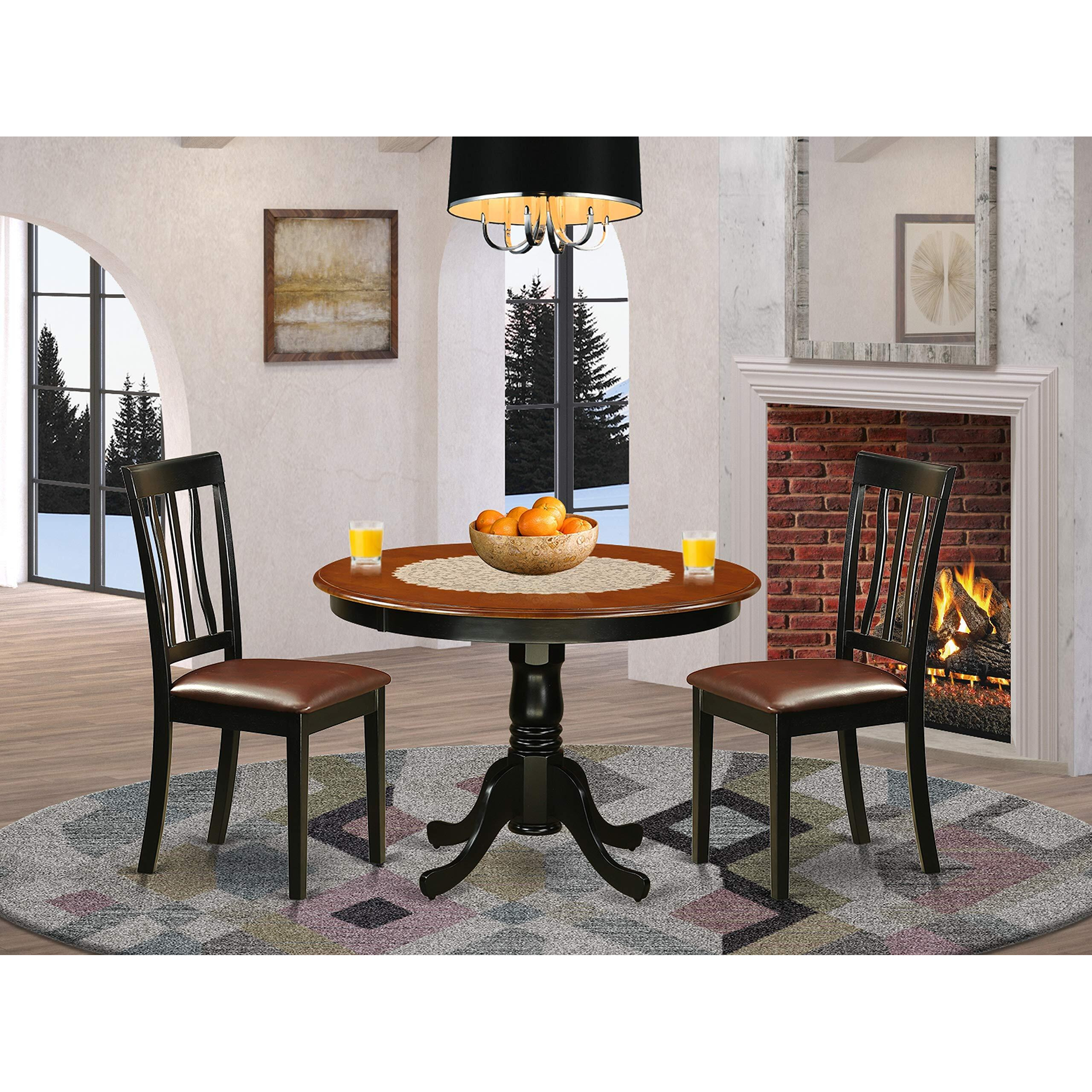 East West Furniture Hlan3-Bch-Lc 3 Piece Dining Room Table Set Contains A Round Kitchen Table With Pedestal And 2 Faux Leather Upholstered Dining Chairs  42X42 Inch  Black & Cherry