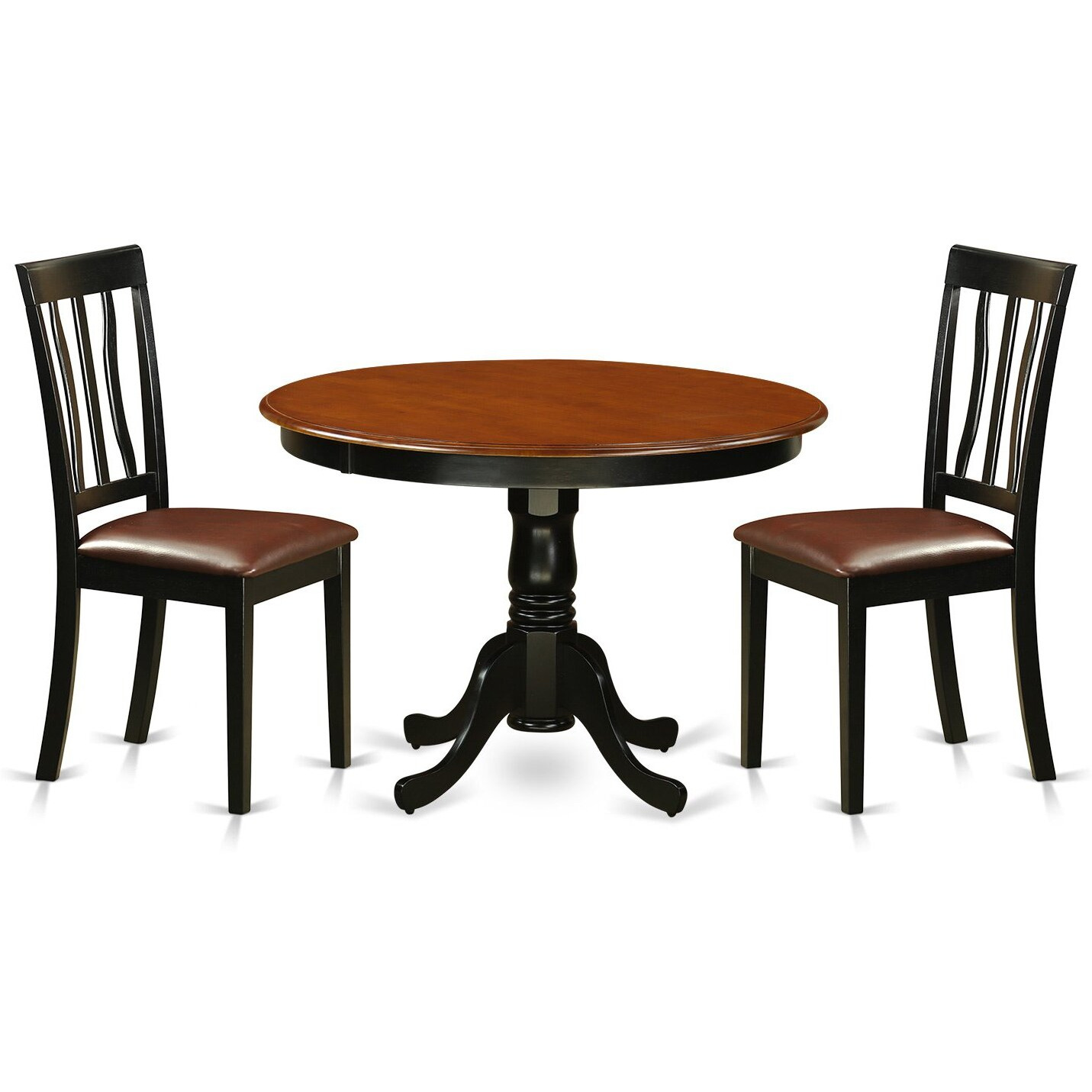 East West Furniture Hlan3-Bch-Lc 3 Piece Dining Room Table Set Contains A Round Kitchen Table With Pedestal And 2 Faux Leather Upholstered Dining Chairs  42X42 Inch  Black & Cherry