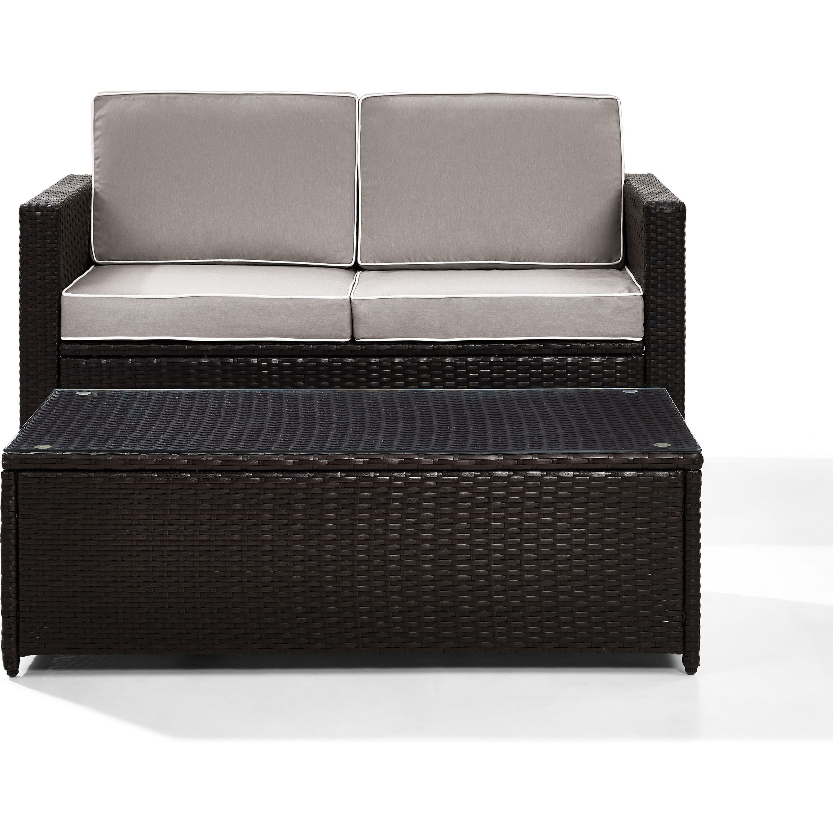 Palm Harbor 2Pc Outdoor Wicker Conversation Set Gray/Brown - Loveseat & Coffee Table