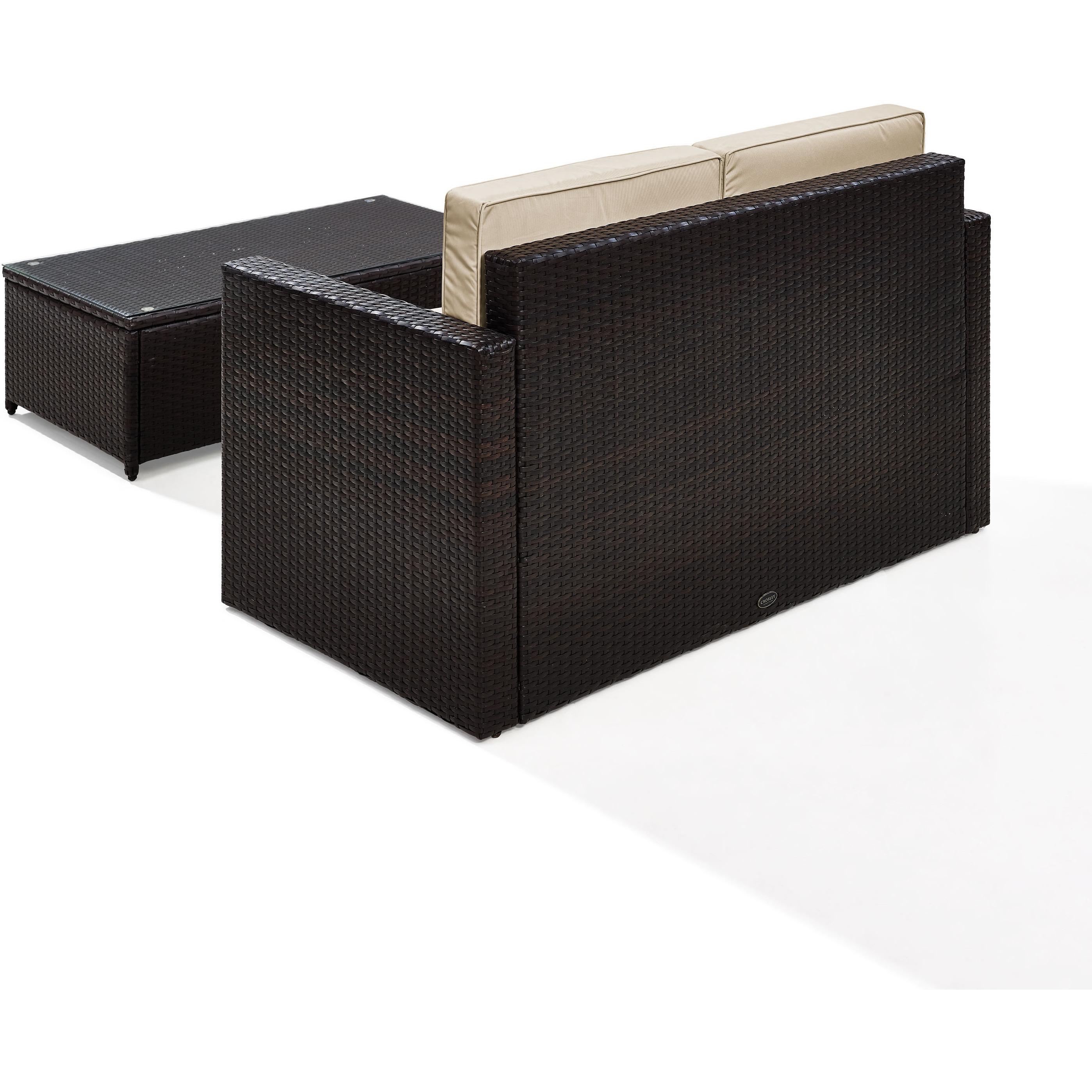Palm Harbor 2Pc Outdoor Wicker Conversation Set Sand/Brown - Loveseat & Coffee Table