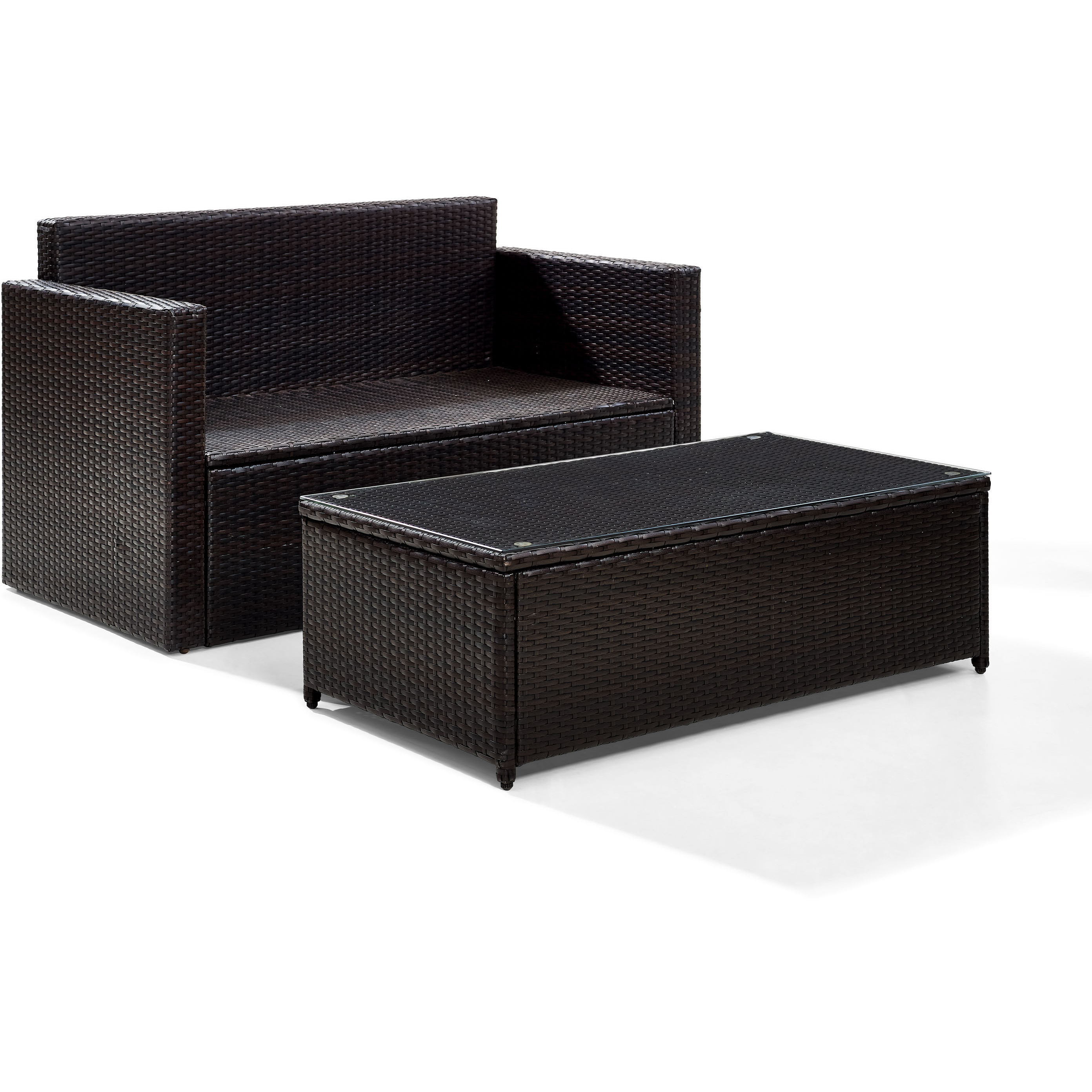Palm Harbor 2Pc Outdoor Wicker Conversation Set Sand/Brown - Loveseat & Coffee Table