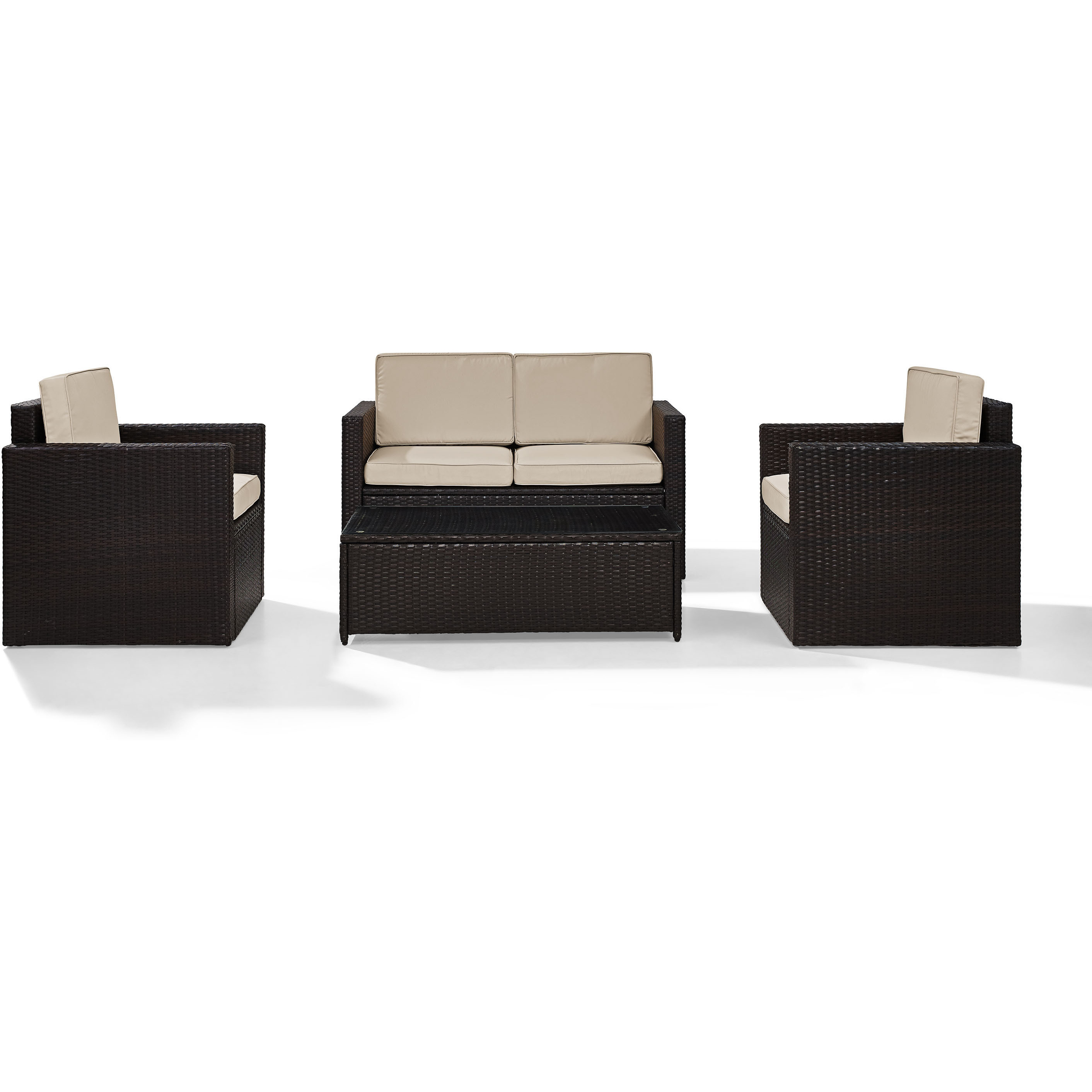 Palm Harbor 4Pc Outdoor Wicker Conversation Set Sand/Brown - Loveseat  Coffee Table  & 2 Chairs