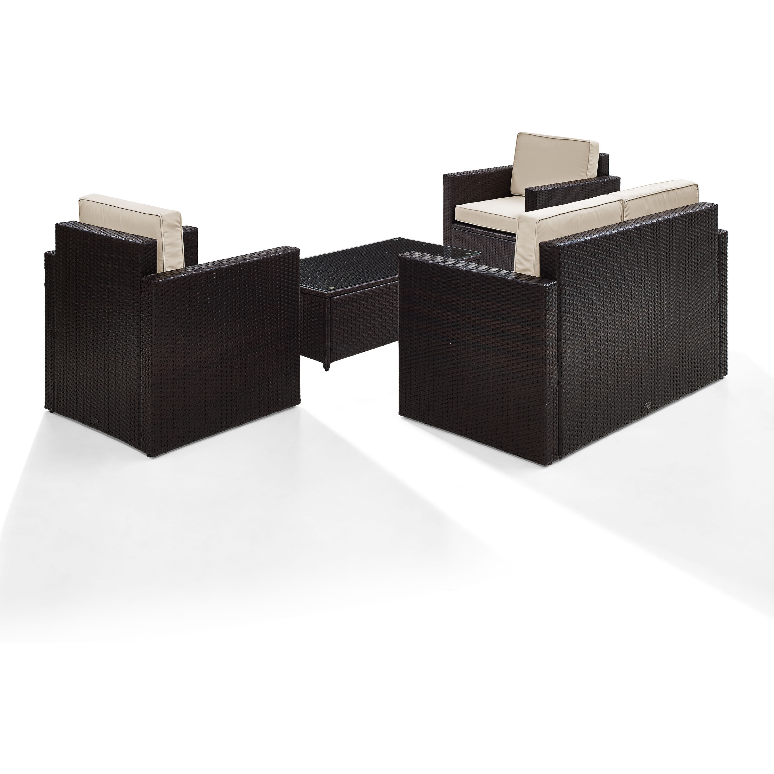 Palm Harbor 4Pc Outdoor Wicker Conversation Set Sand/Brown - Loveseat  Coffee Table  & 2 Chairs