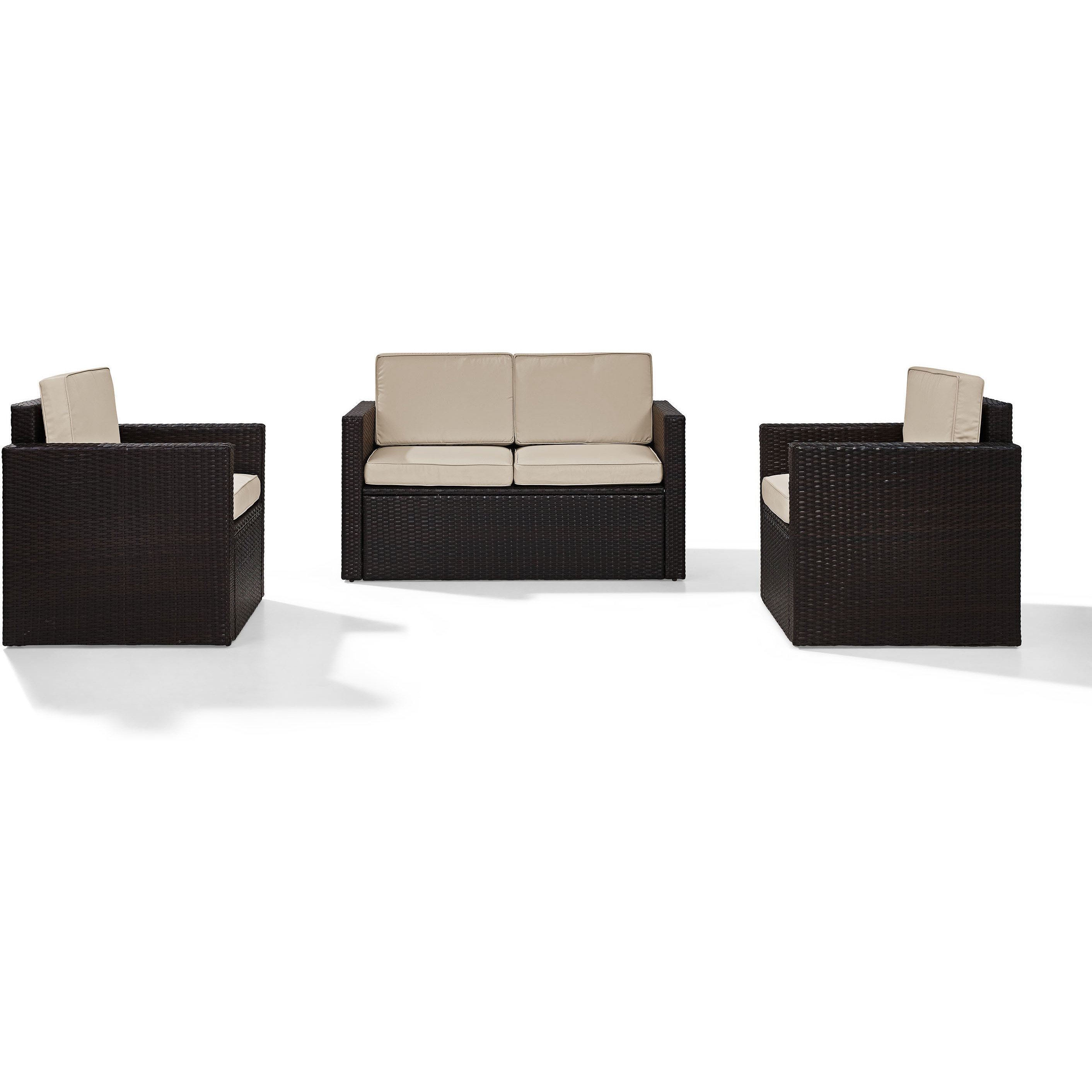 Palm Harbor 3Pc Outdoor Wicker Conversation Set Sand/Brown - Loveseat & 2 Chairs